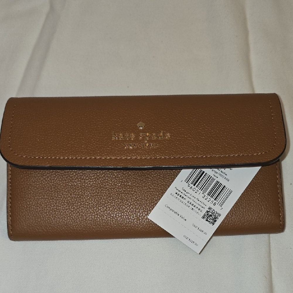 kate spade brown pebbled leather continental wallet with gold logo - Picture 6 of 6